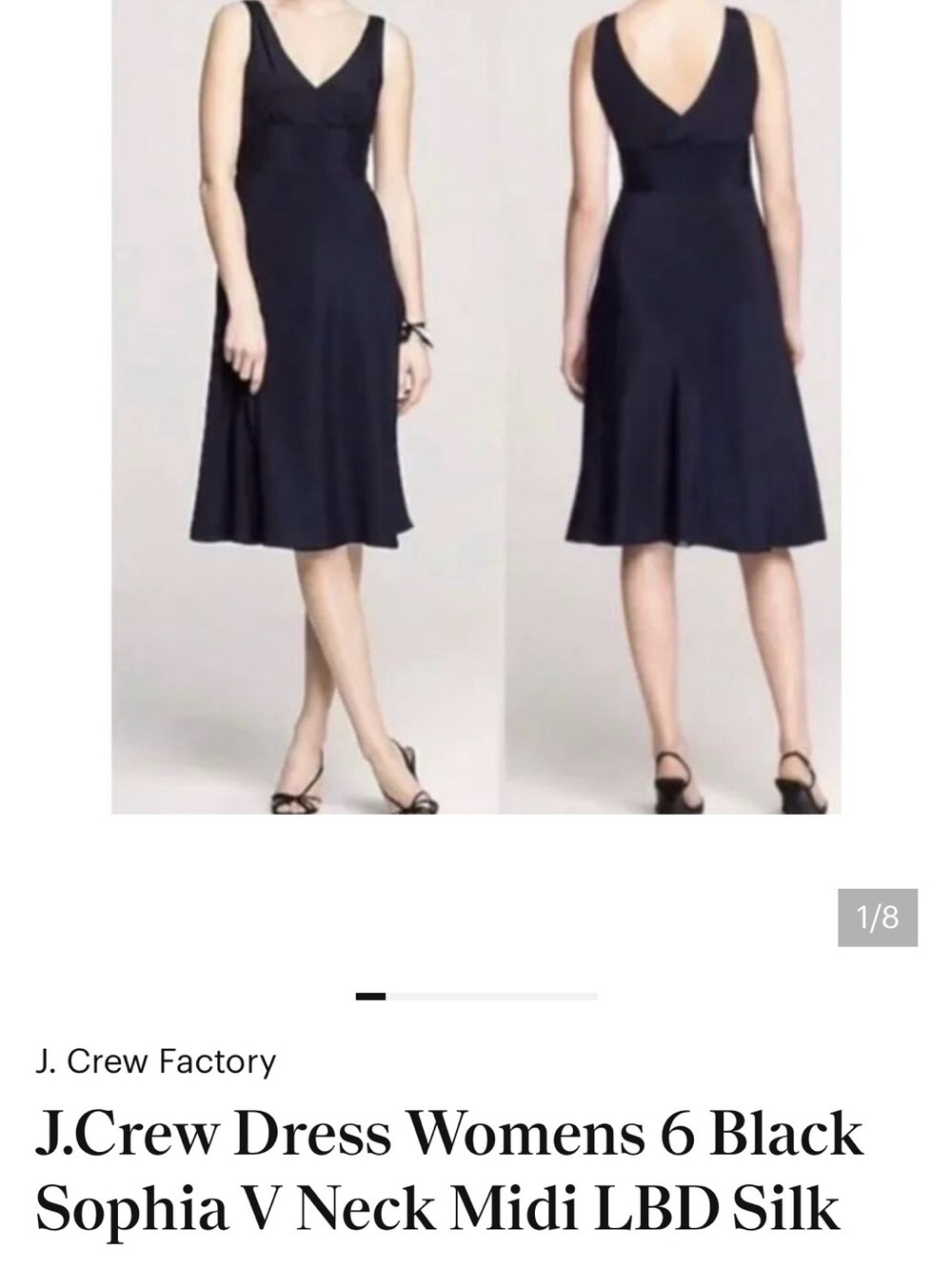 J.Crew Dress Womens 6 Black Sophia V Neck Midi LBD Silk